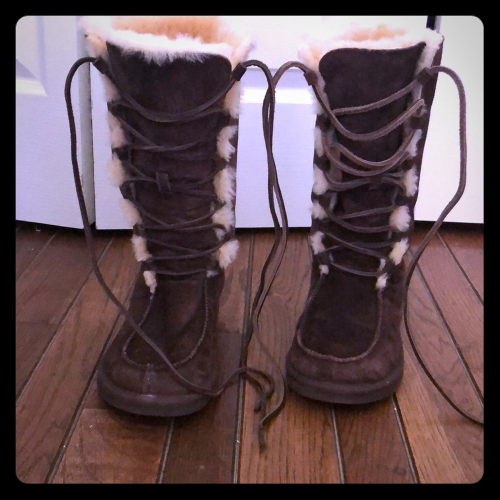 Dark Brown Lace-up UGG Boots. Size 6